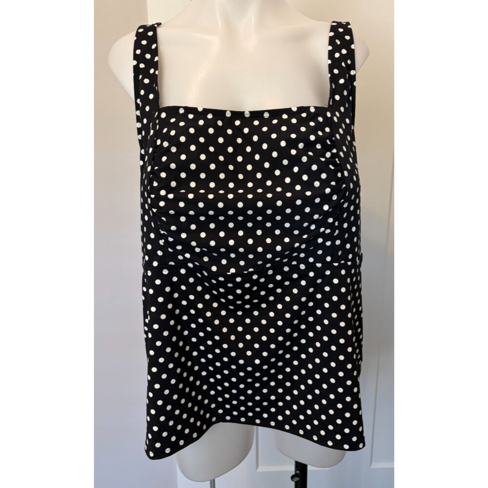 LANDS END Womens Swim TOP Black White DOTS Underwire Bra Size 22W
